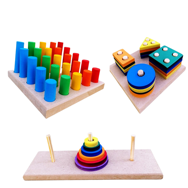 Kit 3 Brinquedo Pedagógico Torre De Hanói Pinos Formas !! - Imagem 5